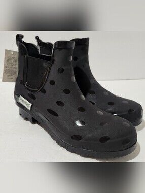 PennySue Black Polka Dot Rain Boots Size 8
